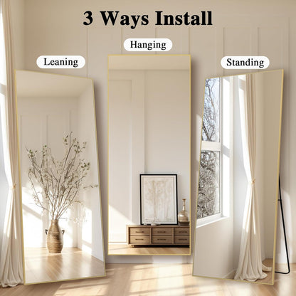 Anpark Gold Rectangle Oversized Mirror Full Length with Stand 26" x 71" Large Full Body Dressing Standing Floor Mirror for Bedroom Wall Mounted Mirror for Living Room Home Decor
