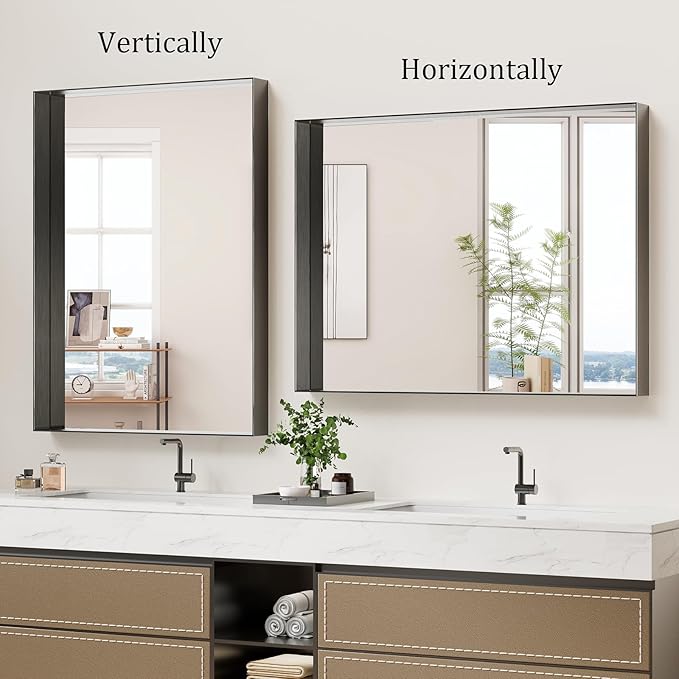 Koonmi 30x40 Inch Black Metal Framed Bathroom Mirror - Image 4