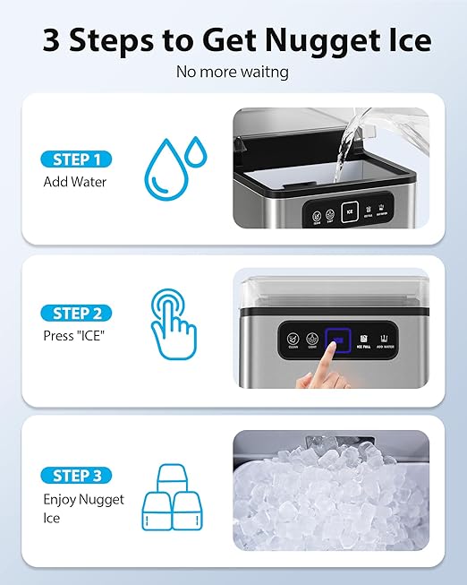 Aeitto Nugget Ice Maker 40Lbs/24H, Countertop Soft Chewable Ice Pebble Ice - Image 6
