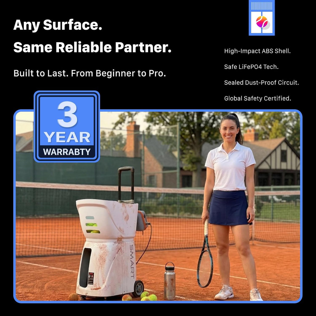 pusun｜pt-smart tennis ball machine: app control with 12 showing dimensions