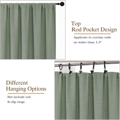 Sage Green Kitchen Curtains 36 Inch Length 2 Panels Set, Light Filtering Faux Linen Textured Short Curtains Tier for Windows, Top Rod Pocket Curtain for Cafe Bathroom Basement Window, 30"Wx36"L