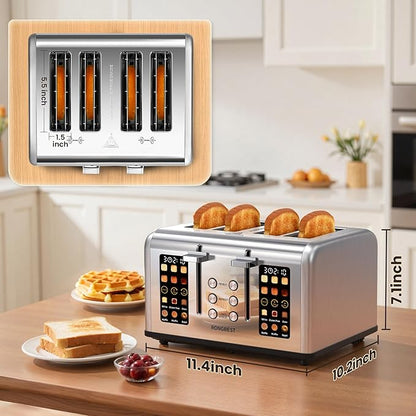 4 Slice Touch Screen Toaster, Easy-to-Use Digital Stainless Steel Toaster - Image 6