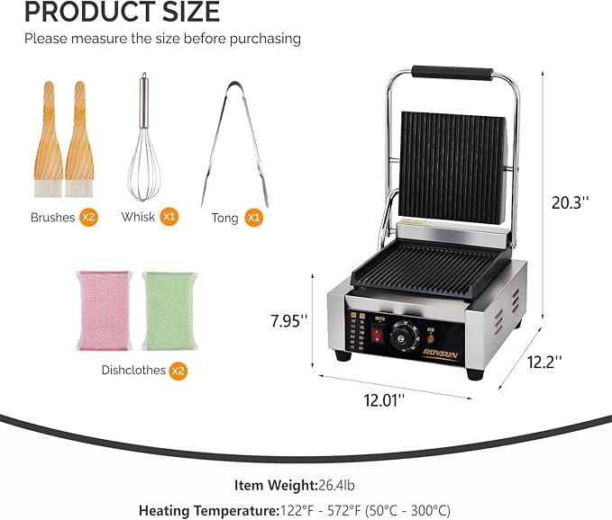 Bonnlo 811 Commercial Sandwich Make, 1800W Stainless Steel Countertop Panini - Image 7