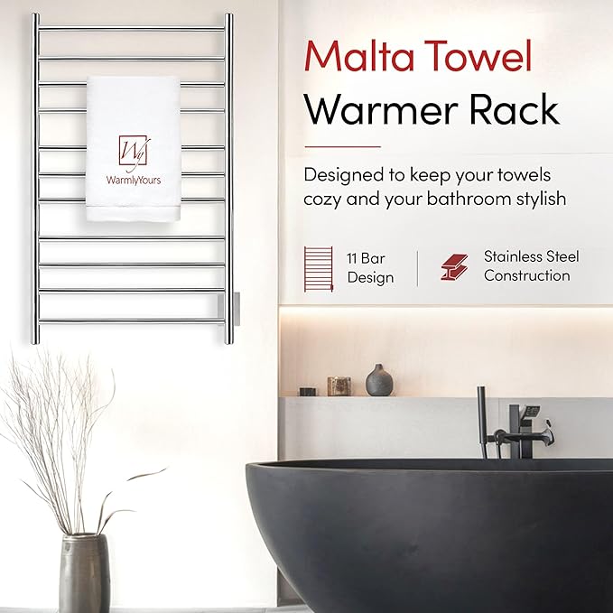 WarmlyYours Malta Heated Towel Rack, 11-Bar Electric Towel Warmer, Hardwired - Image 2