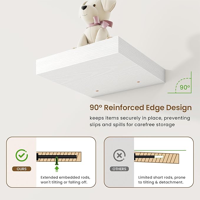Square Floating Shelves for Wall, 3 Packs Small Wall Mounted Engineered Wood - Image 5