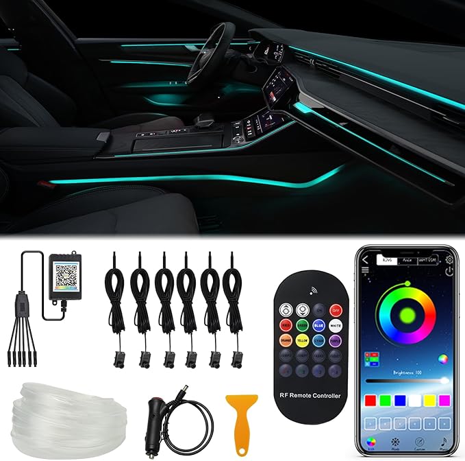 Upgraded 6-in-1 Car Ambient Lighting Kit, 315-inch Pre-Threaded Fiber Optic by WEBUPAR