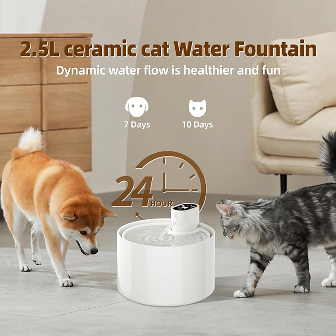 Ceramic Cat Water Fountain, Cat Water Fountain Cordless Battery Operated - Image 3