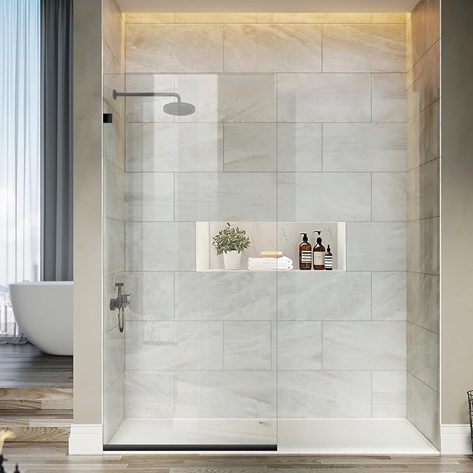 Bathroom Shower Glass Door Panel, 5/16" Thick Clear Tempered, Matte Black Finsh - Image 2