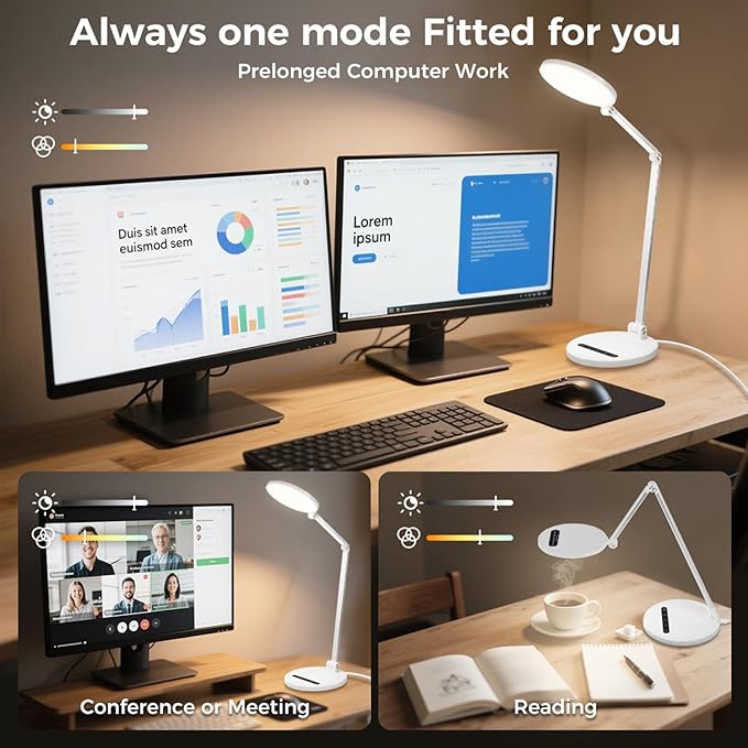 LED Desk Lamp for Home Office, Eye-Caring Desk Light for Video Call, Dimmable 3 - Image 6