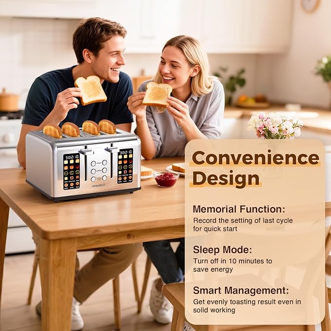 4 Slice Touch Screen Toaster, Easy-to-Use Digital Stainless Steel Toaster - Image 7