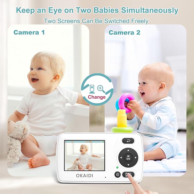 OKAIDI Video Baby Monitor with 2 Cameras, 2.4'' Portable Travel Screen - Image 6