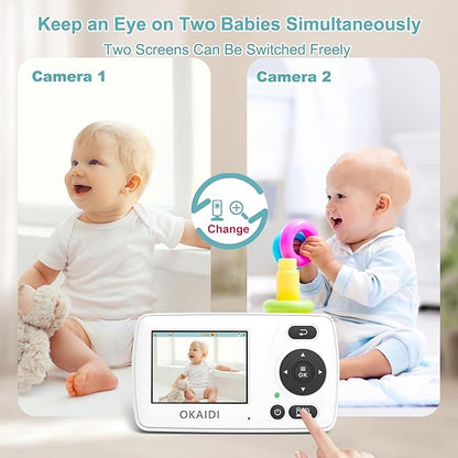 OKAIDI Video Baby Monitor with 2 Cameras, 2.4'' Portable Travel Screen - Image 6
