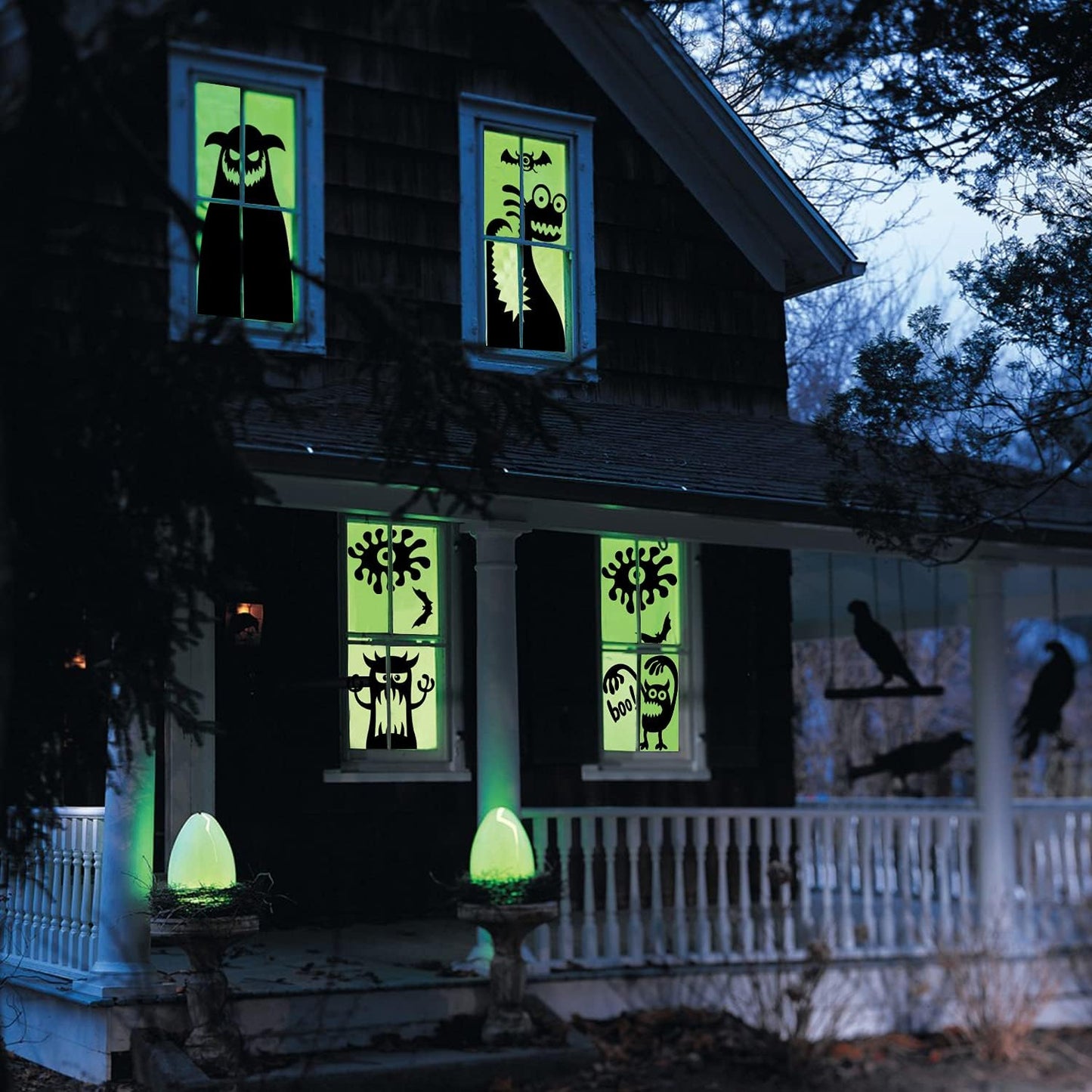 Halloween Large Window Decoration Clings,5 Monster Silhouette Window Stickers Decals for Halloween Indoor,Room and Kids Party Decor