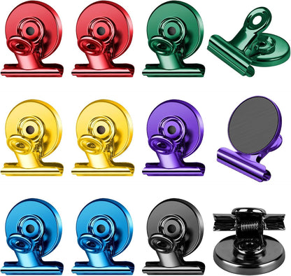 FINDMAG 12 Pack Fridge Magnets, Colorful Magnetic Clips for Fridge Notes | Magnetic Clips for Refrigerator, Picture, Cruise, Sculptural Picture Frame, Heavy Duty Decorative Clip Magnets for Fridge