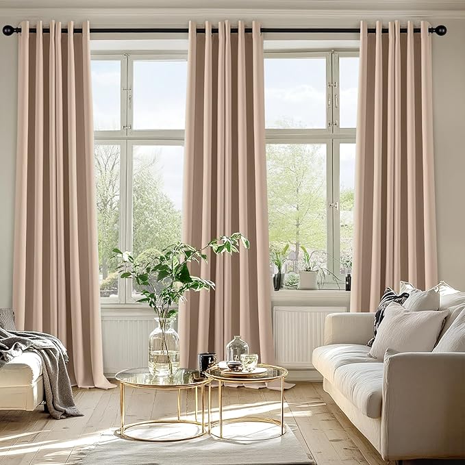MIULEE Beige Blackout Curtains for Bedroom Living Room 96 Inches Long 2 Panels - Image 6
