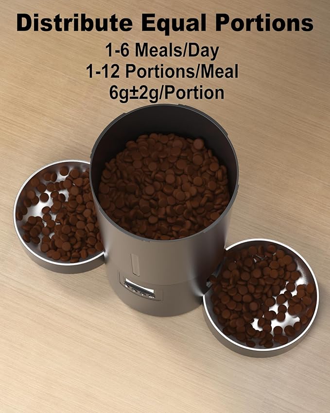 Dual Automatic Cat Feeder 2 Cats, 6 Meals/Day, 12 Portions/Meal, 4.2L Dual - Image 3