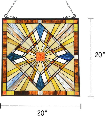 Mission Style Stained Glass Window Hangings Panels 20" W x 20" H Excellent Handicrafts Suncatcher Parents Gifts for Home Decor