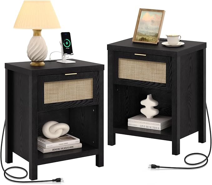 SICOTAS Black Nightstands Set of 2 by SICOTAS