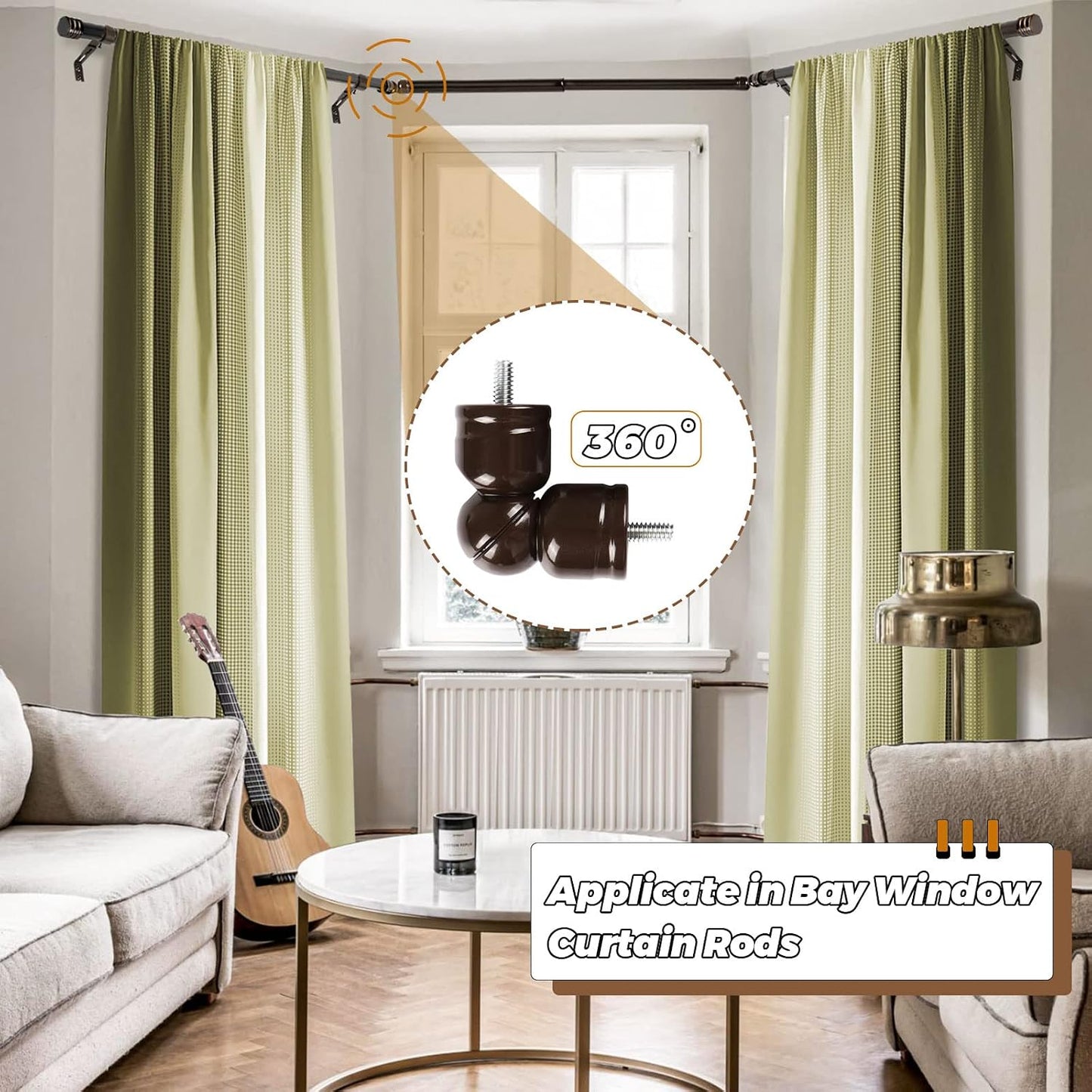 Corner Connector 2 Pack for 1" and 7/8" Diameter Rod, Bronze | Durable Metal Material, 360° Rotatable Elbow Connectors, Fit for Corner and Bay Window Curtain Rods