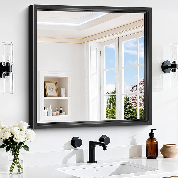 24x24 Square Black Mirror, Bathroom Mirrors by WelcometoCIVENO