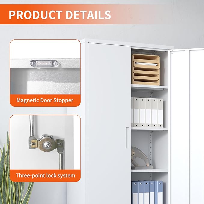 Metal Storage Cabinet with Adjustable Shelves, Garage Tool Cabinet with 2 - Image 5