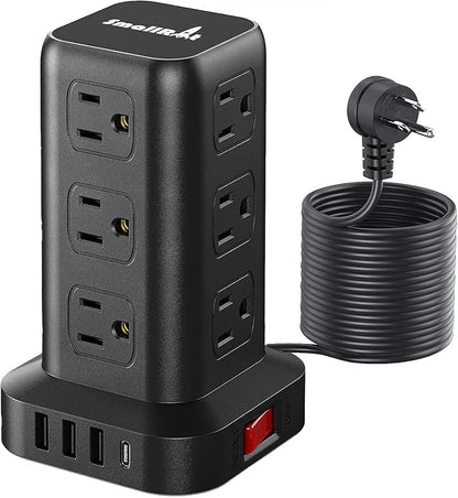 15FT USB C Power Strip Surge Protector Tower, Mini Power Strip Tower Travel 12 by SMALLRT