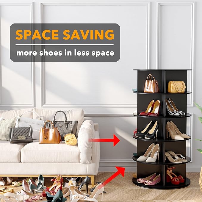 SpaceAid 5 Tier Rotating Shoe Rack Tower, Spinning Shoe Display Lazy Susan - Image 3
