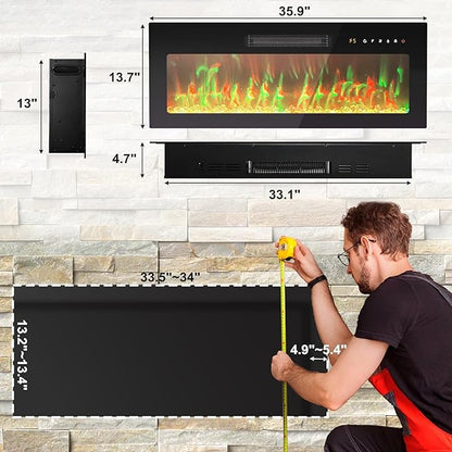 36" Electric Fireplace Insert, Wall Mounted & Recessed Heater, Slim - Image 9