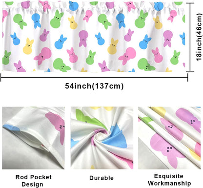 Limike Kitchen Valances for Windows 54" x 18", Colorful Bunny Kitchen Curtains Valances, Decorations for Windows, Cute Window Treatments Drapes for Bedroom Living Room, 1 Panel