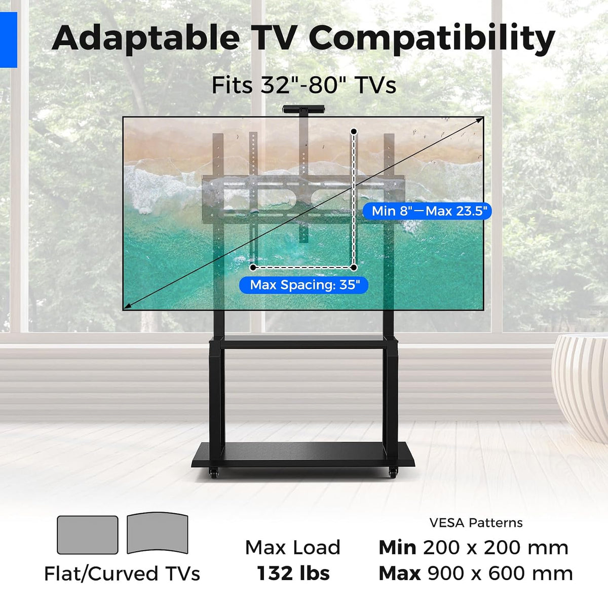 Goplus Mobile TV Stand, Rolling TV Cart with Camera Shelf & AV Shelves, A...
