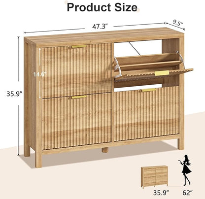 Shoe Cabinet Storage for Entryway, Fluted Shoe Cabinet - Image 2