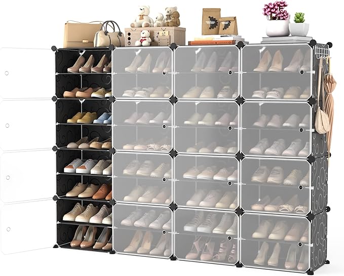 Portable Shoe Rack with Door, 64 Pairs Cabinet Easy Assembly, Plastic by WEXCISEforTidyingHouse