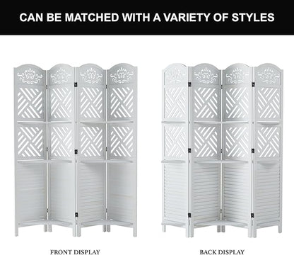 Svimi Room Divider with Shelves, 68.9inch Wood Carved and Louvered Wall Divider - Image 7