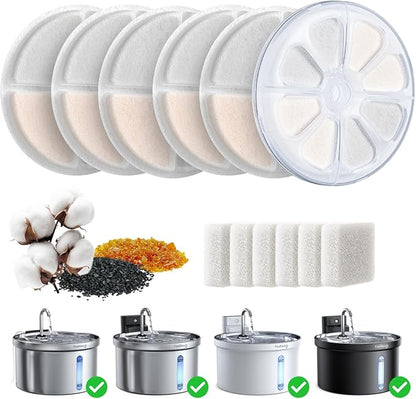 6 Pack Cat Water Fountain Filter & 6 Pack Pump Filter Sponges Replacement by FEELNEEDY
