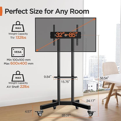 Perlegear Rolling TV Stand, Mobile TV Stand on Wheels - Image 4