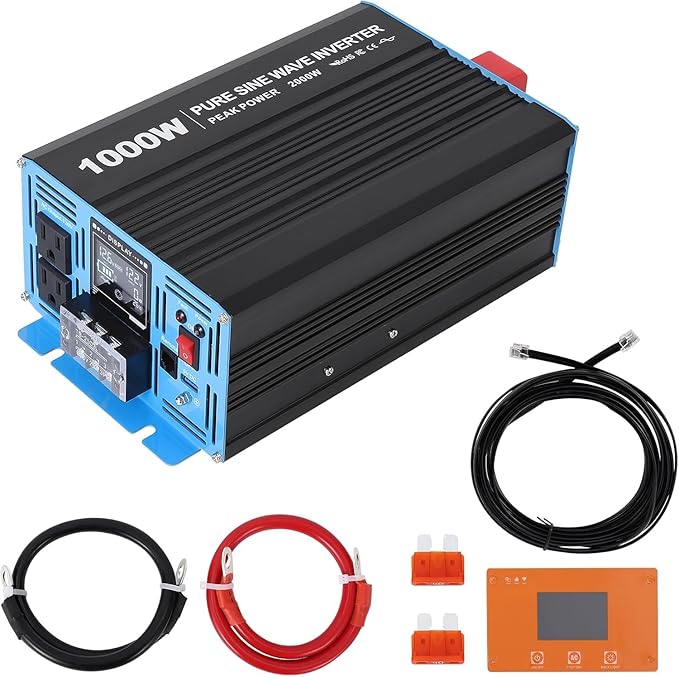 1000W Pure Sine Wave Inverter, 1 USB Port 5v/2.1a, LCD Display&Remote Controller