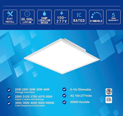 2x2 FT LED Light Flat Panel, 20/25/30/35/40W, 5 Color Temps 3K/3.5K/4K/5K/6.5K - Image 2