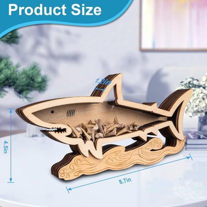 Shark Tooth Display Case 8.7 Inch,Wooden Shark Tooth Holder,Wood Shark Tooth Shadow Box,Shark-Shaped Display for Shark Tooth Collectors,Gifts for Vacation Beach Home Decor