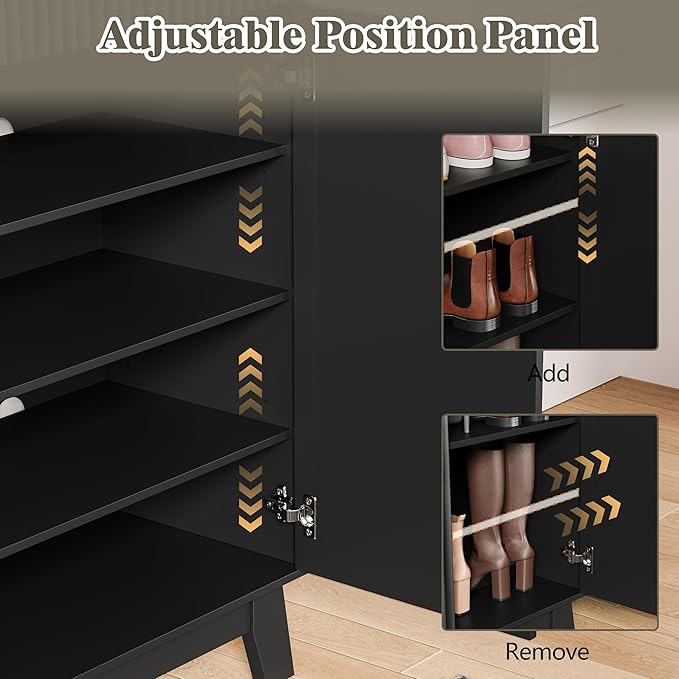 Shoe Cabinet Storage for Entryway, 4 Tier Fluted Shoe Storage Cabinet - Image 3