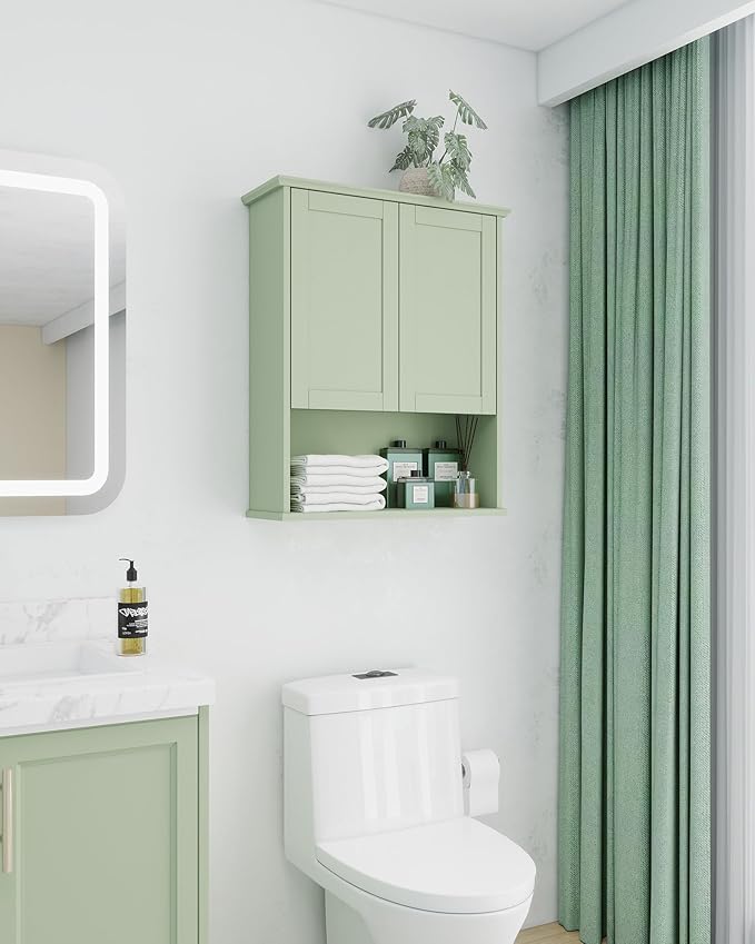 Bathroom Cabinet Wall Mount Buffering Hinge, Large Space Wooden Medicine Cabinet - Image 3