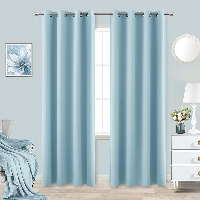 KOUFALL Light Blue Curtains 84 Inch Length by KOUFALL