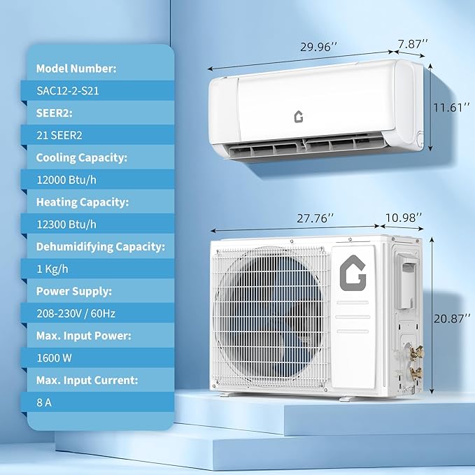 12000BTU Mini Split Air Conditioner& Heater, 21 SEER2 230V Wall-Mounted - Image 3