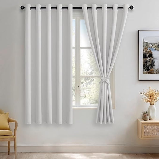 JIUZHEN Greyish White Blackout Curtains by JIUZHEN