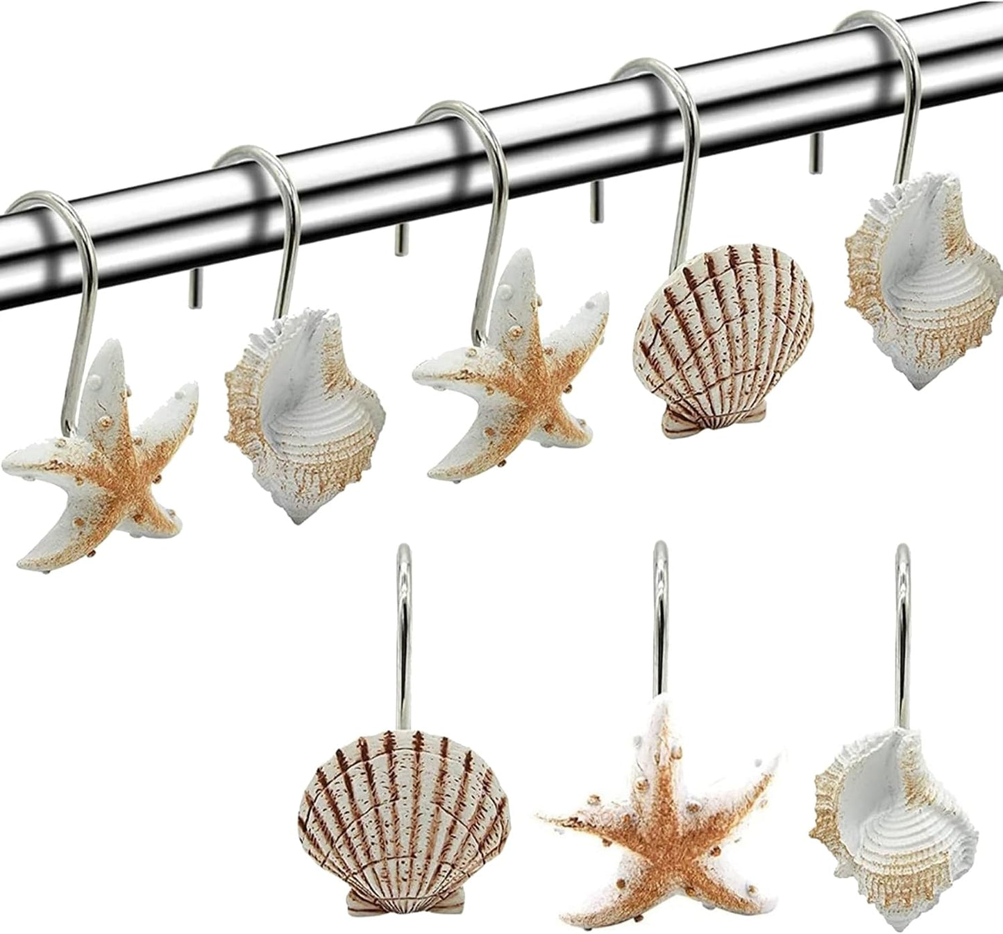 Seashell Shower Curtain Hooks 12pcs Beach Shower Curtain Rings Bath Shower Hooks Rust Proof Curtain Hangers Coastal Bathroom Accessories Decors