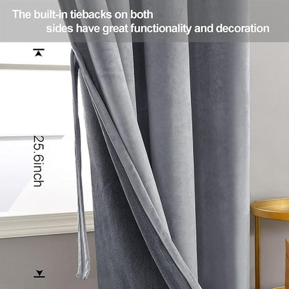 JIUZHEN Grey 42 x 96 inches Velvet Blackout Curtains - Image 3