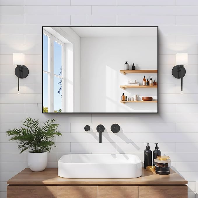 Black Bathroom Mirror for Wall, 18x24 Inch Rectangle Mirror - Image 2