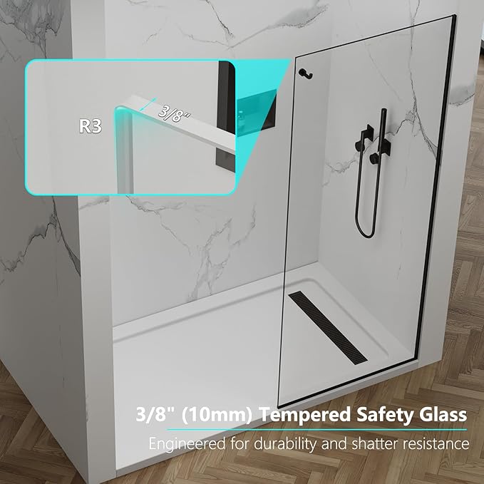 Shower Screen, 3/8" Tempered Glass, Shower Wall Panels, Fix Shower Glass Screen - Image 4