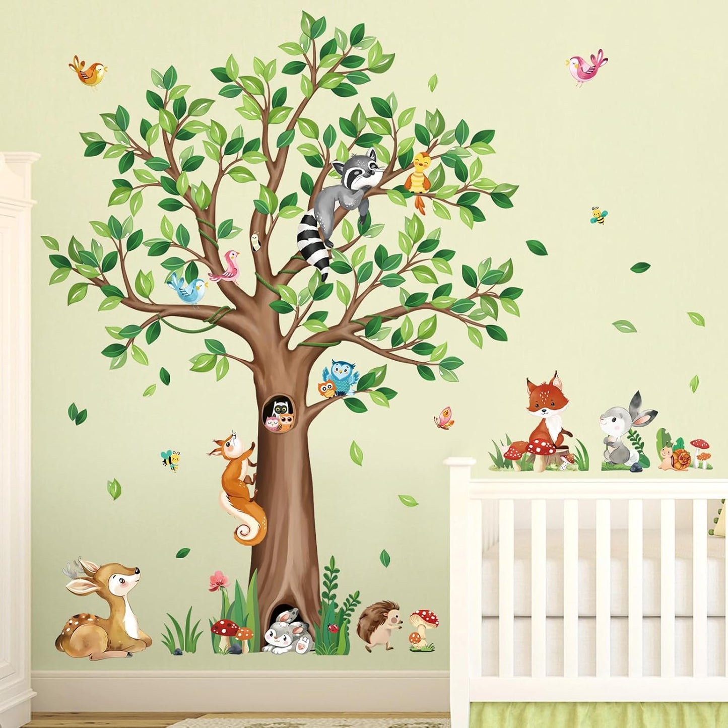 decalmile Woodland Animals Tree Bear Fox Deer Wall Decals Stickers (XL)