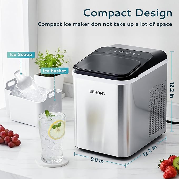 EUHOMY Nugget Ice Maker Countertop, Ready in 8 Mins, Self-Cleaning, 34lbs/24H - Image 6