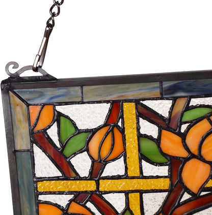 Bieye W10011 Peacock Tiffany Style Stained Glass Window Panel Hangings with Chain, 15" W x 23" H